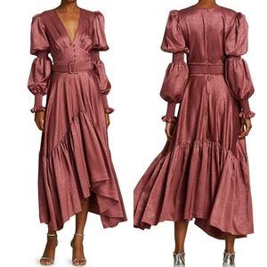PatBO Leopard Satin Belted Midi Dress